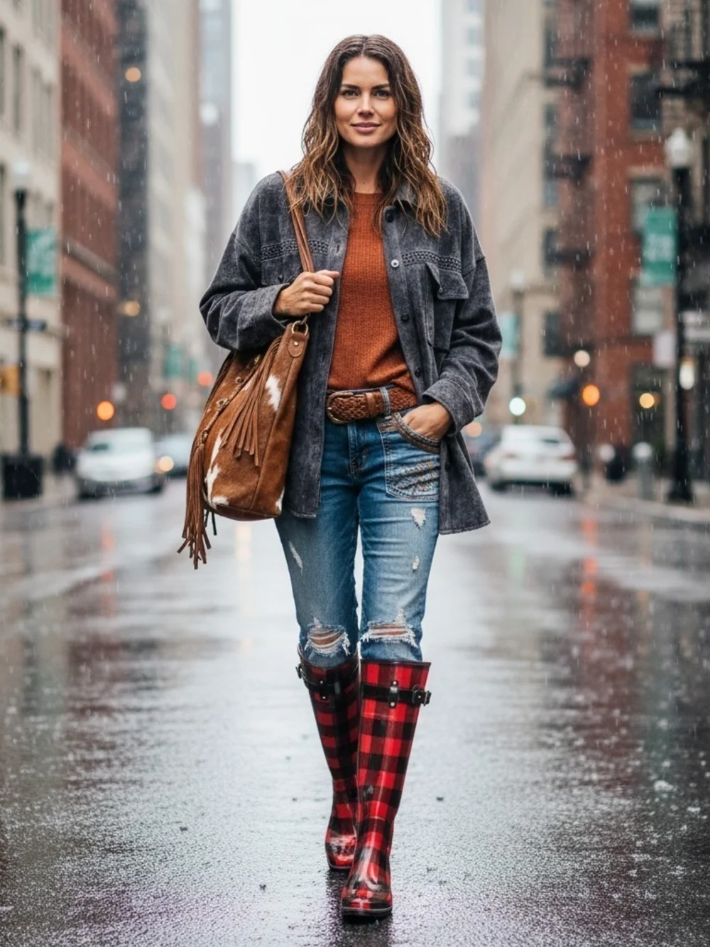 Lauren Ralph Lauren Red and Black Plaid Tall Rain Boots